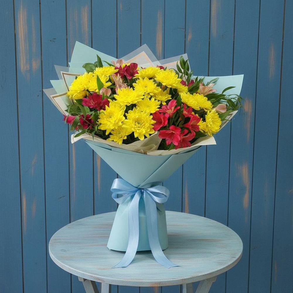 Букет цветов из: Альстромерии и Хризантемы в Добринка Липецкая область