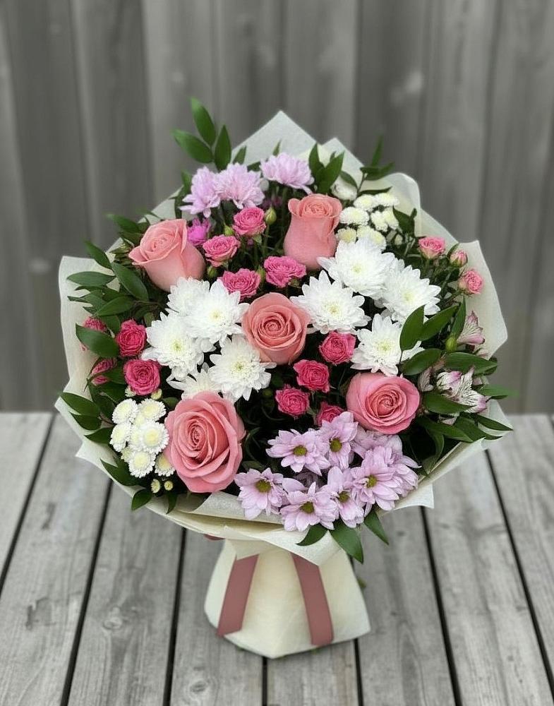 Букет цветов из: Альстромерии, Гвоздики, Розы и Хризантемы в Добринка Липецкая область