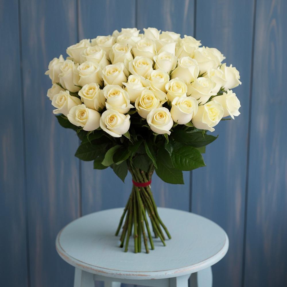Букет 51 Белая роза Эдлесс Лав в Добринка Липецкая область