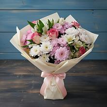 Букет цветов из:  Хризантемы, Альстромерии и Розы в Добринка Липецкая область
