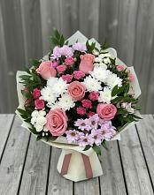 Букет цветов из:  Альстромерии, Гвоздики, Розы и Хризантемы в Добринка Липецкая область