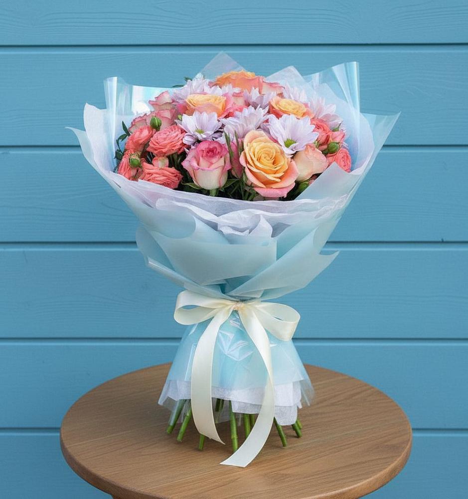 Букет цветов из: Хризантемы и Розы в Добринка Липецкая область