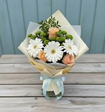 Букет цветов из:  Герберы, Розы и Хризантемы в Добринка Липецкая область